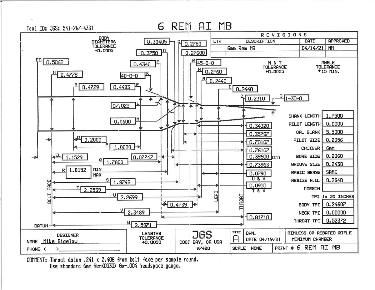 A 6 mm Remington AI reamer print.